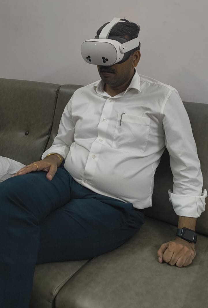 Devotee experiencing VR headset comfortably